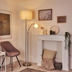 Hofstein Antillo Stehleuchte Nickel-Matt, 2-flammig