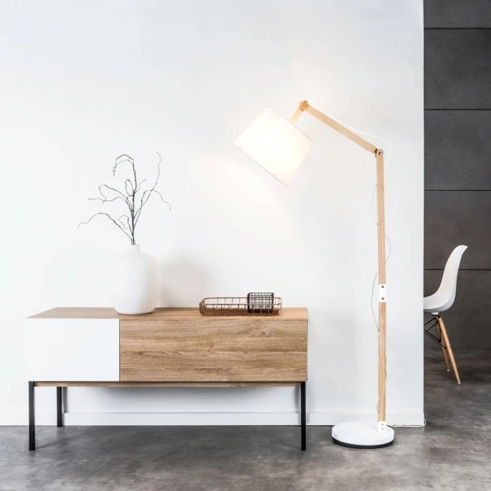 Brilliant Leuchten Carlyn Stehleuchte Weiß, Holz dunkel, 1-flammig – Bild 2