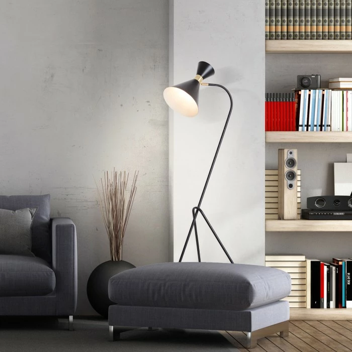 Brilliant Leuchten Jervis Stehlampe Schwarz, Gold, 1-flammig