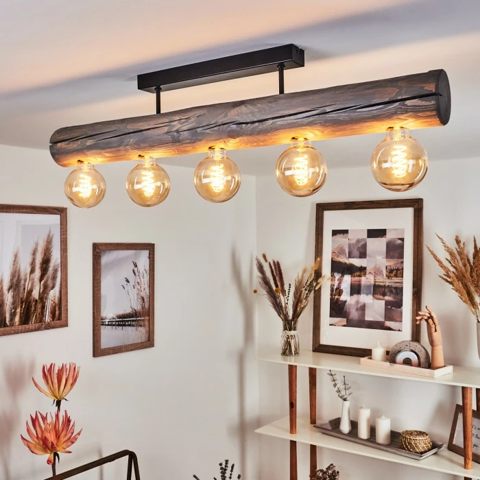 Hofstein Canedo Deckenleuchte Schwarz, Grau, 5-flammig