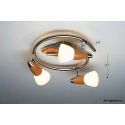Globo LORD Deckenspot Edelstahl, Holz hell, 3-flammig