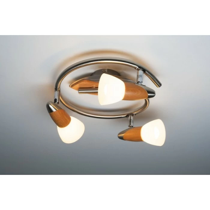 Globo LORD Deckenspot Edelstahl, Holz hell, 3-flammig – Bild 4