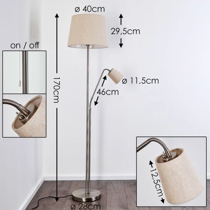 Hofstein Gunstock Stehleuchte Nickel glänzend, 2-flammig – Bild 2