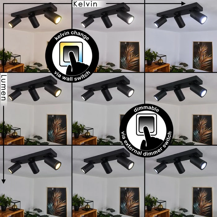 Hofstein Hakamken Deckenleuchte Schwarz, 3-flammig – Bild 2