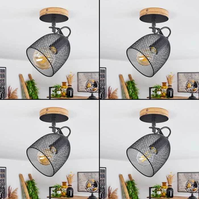 Hofstein Hakvaag Deckenleuchte Schwarz, Holz dunkel, 1-flammig – Bild 2