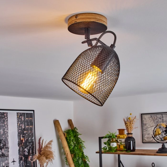 Hofstein Hakvaag Deckenleuchte Schwarz, Holz dunkel, 1-flammig – Bild 7