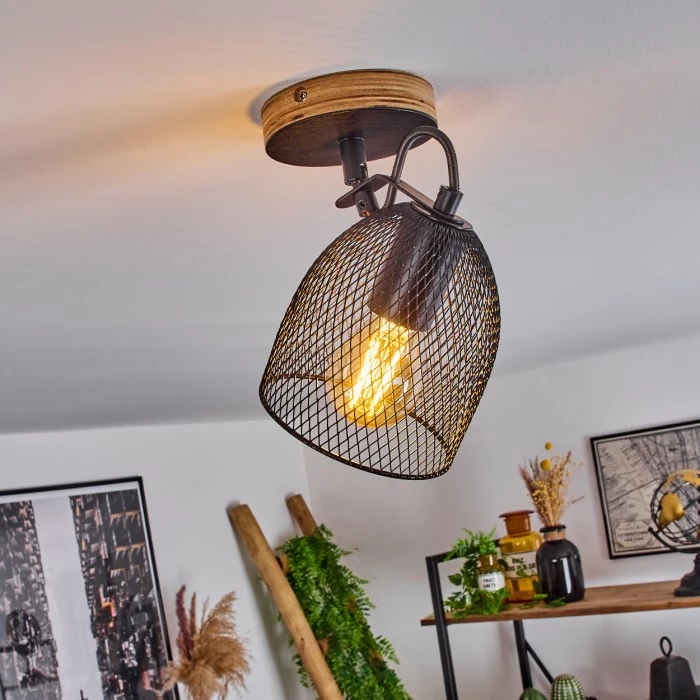 Hofstein Hakvaag Deckenleuchte Schwarz, Holz dunkel, 1-flammig – Bild 9