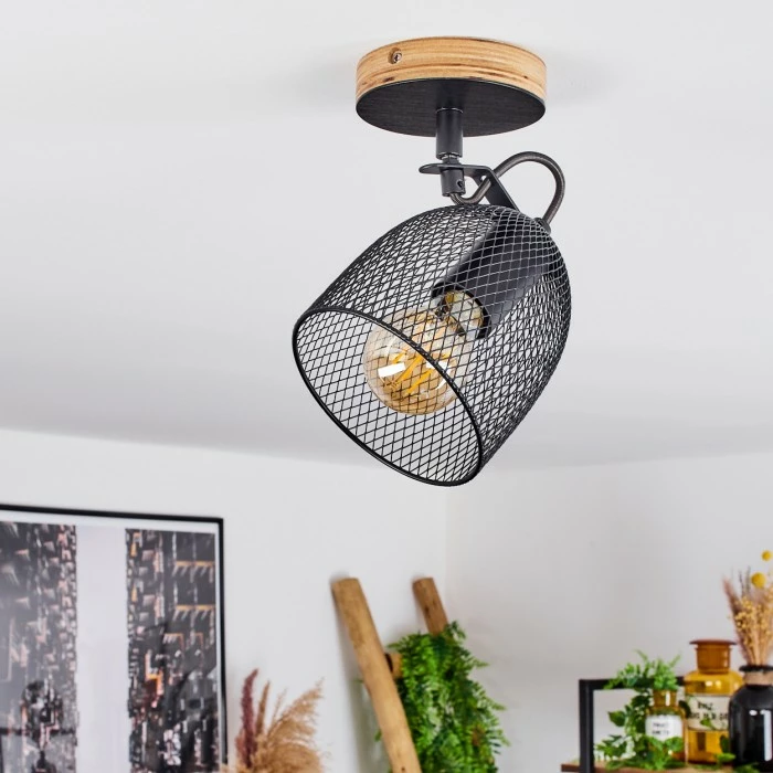 Hofstein Hakvaag Deckenleuchte Schwarz, Holz dunkel, 1-flammig – Bild 10