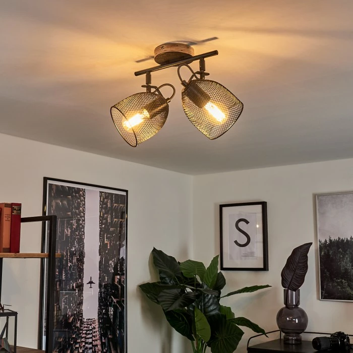 Hofstein Hakvaag Deckenleuchte Schwarz, Holz dunkel, 2-flammig