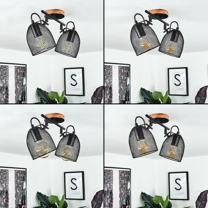 Hofstein Hakvaag Deckenleuchte Schwarz, Holz dunkel, 2-flammig – Bild 2