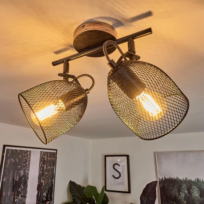 Hofstein Hakvaag Deckenleuchte Schwarz, Holz dunkel, 2-flammig – Bild 11