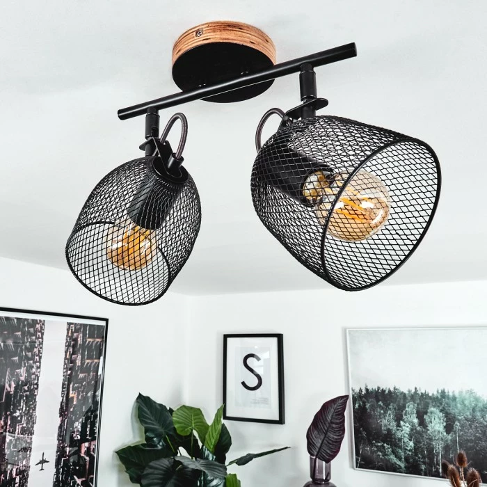 Hofstein Hakvaag Deckenleuchte Schwarz, Holz dunkel, 2-flammig – Bild 13