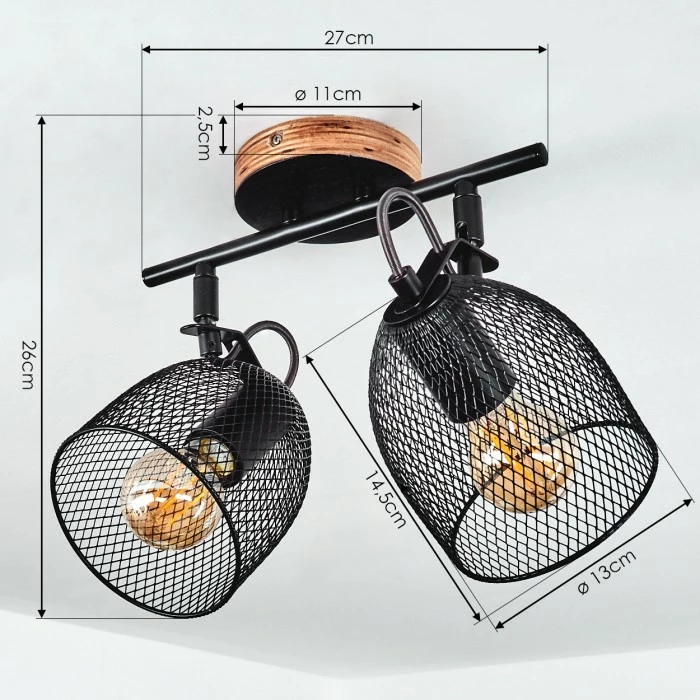 Hofstein Hakvaag Deckenleuchte Schwarz, Holz dunkel, 2-flammig – Bild 4