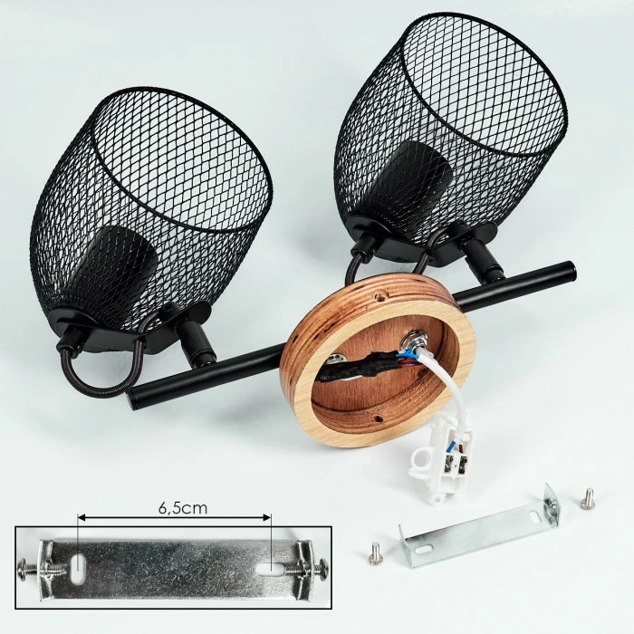 Hofstein Hakvaag Deckenleuchte Schwarz, Holz dunkel, 2-flammig – Bild 5