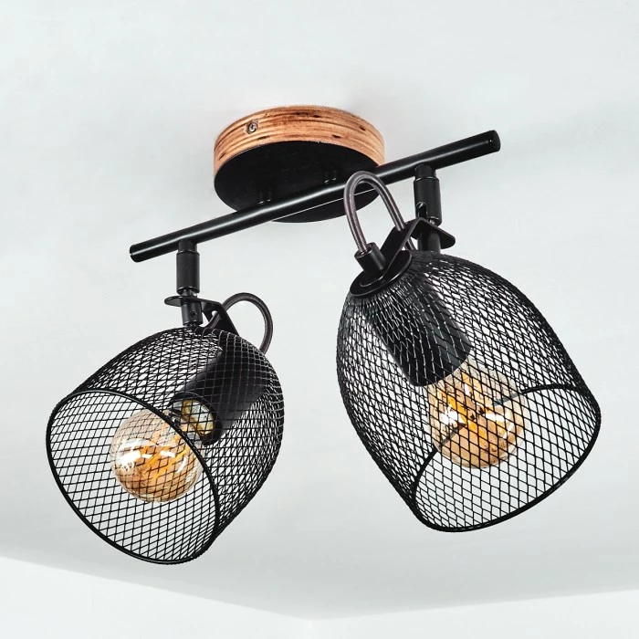 Hofstein Hakvaag Deckenleuchte Schwarz, Holz dunkel, 2-flammig – Bild 8