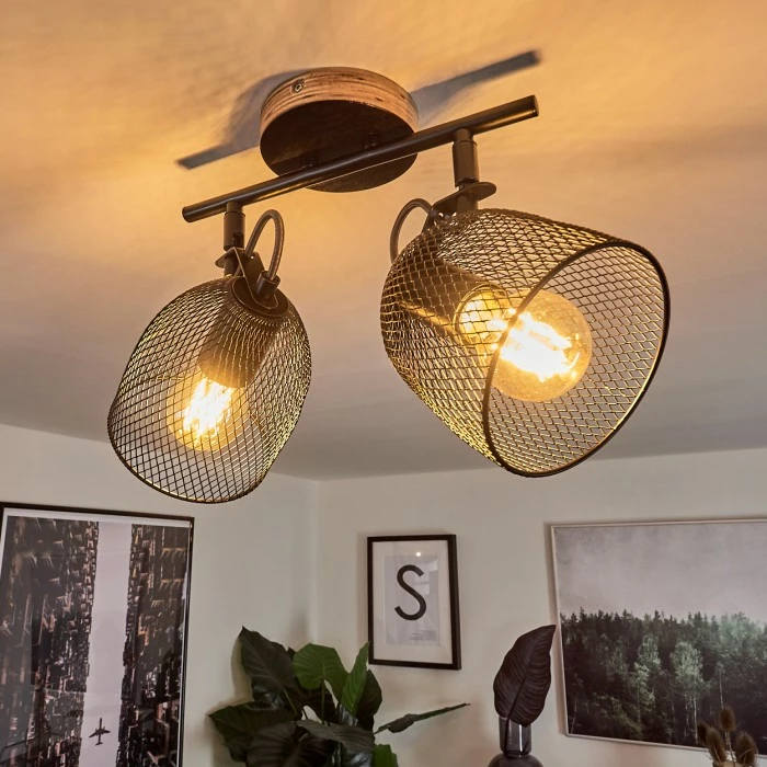 Hofstein Hakvaag Deckenleuchte Schwarz, Holz dunkel, 2-flammig – Bild 9