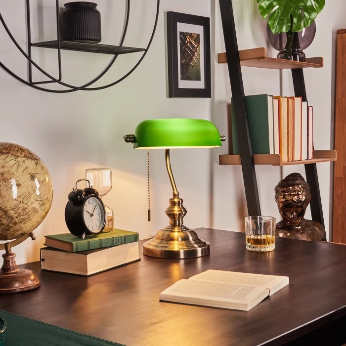 Hofstein Havsta Bankerlampe Altmessing, 1-flammig