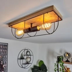 Hofstein Hodne Deckenleuchte Schwarz, Naturfarben, 2-flammig