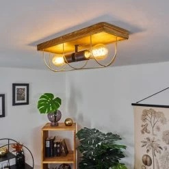 Hofstein Hodne Deckenleuchte Schwarz, Naturfarben, 2-flammig