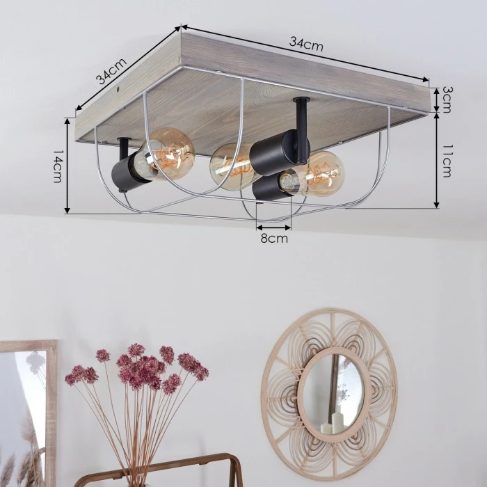 Hofstein Hodne Deckenleuchte Schwarz, Grau, Naturfarben, 3-flammig – Bild 4