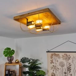 Hofstein Hodne Deckenleuchte Schwarz, Naturfarben, 4-flammig