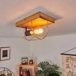 Hofstein Hodne Deckenleuchte Schwarz, Naturfarben, 1-flammig