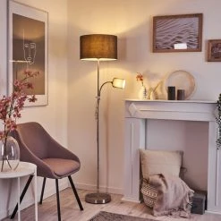 Hofstein Jobsbo Stehleuchte Nickel-Matt, 2-flammig