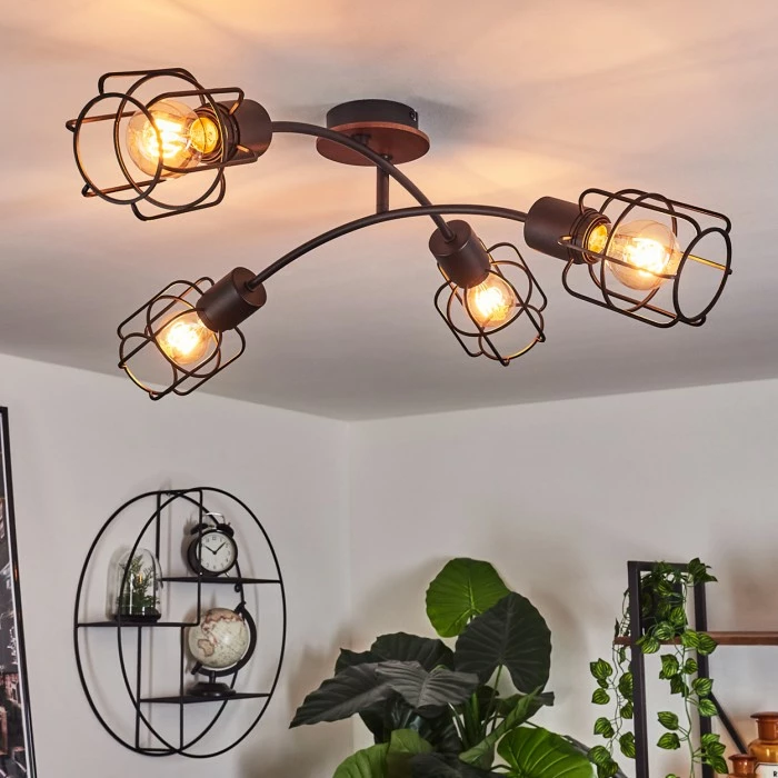 Hofstein Loedingen Deckenleuchte Schwarz, Naturfarben, 4-flammig