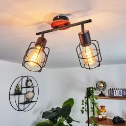 Hofstein Loedingen Deckenleuchte Schwarz, Holz dunkel, 2-flammig