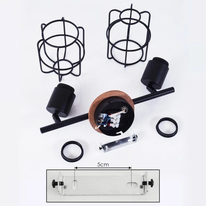 Hofstein Loedingen Deckenleuchte Schwarz, Holz dunkel, 2-flammig – Bild 5