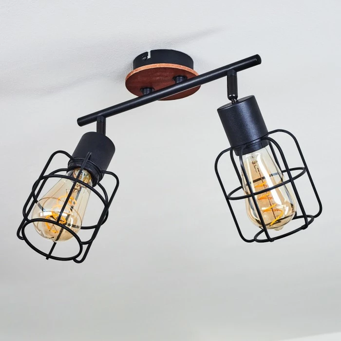 Hofstein Loedingen Deckenleuchte Schwarz, Holz dunkel, 2-flammig – Bild 8