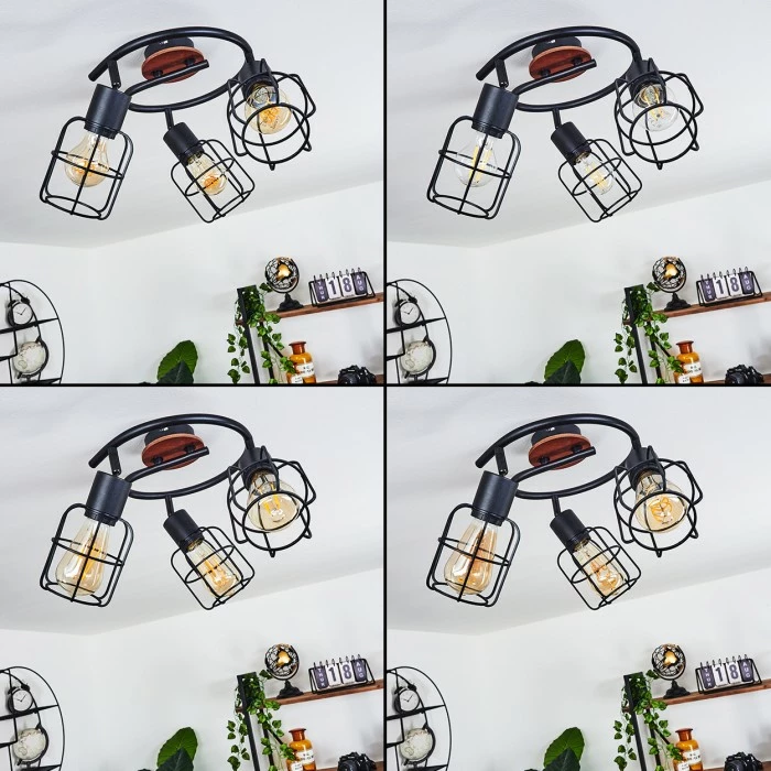 Hofstein Loedingen Deckenleuchte Schwarz, Holz dunkel, 3-flammig – Bild 2