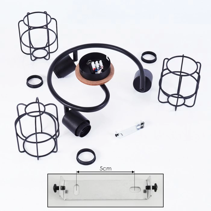 Hofstein Loedingen Deckenleuchte Schwarz, Holz dunkel, 3-flammig – Bild 5