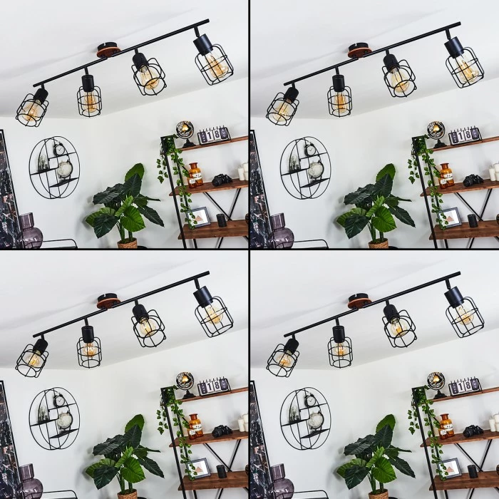 Hofstein Loedingen Deckenleuchte Schwarz, Holz dunkel, 4-flammig – Bild 2