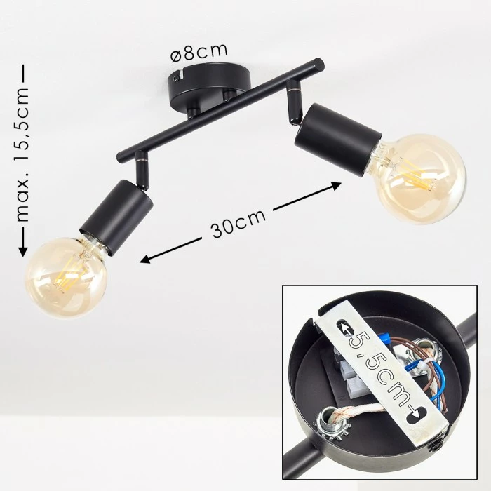 Hofstein Maidford Deckenleuchte Schwarz, 2-flammig – Bild 2