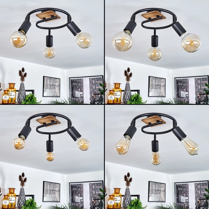 Hofstein Maidford Deckenleuchte Schwarz, Holz dunkel, 3-flammig – Bild 2