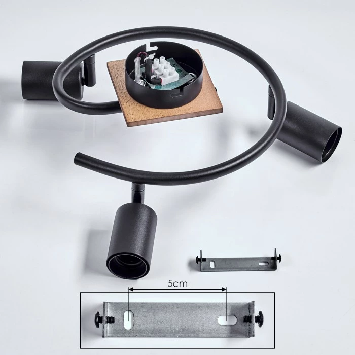 Hofstein Maidford Deckenleuchte Schwarz, Holz dunkel, 3-flammig – Bild 5