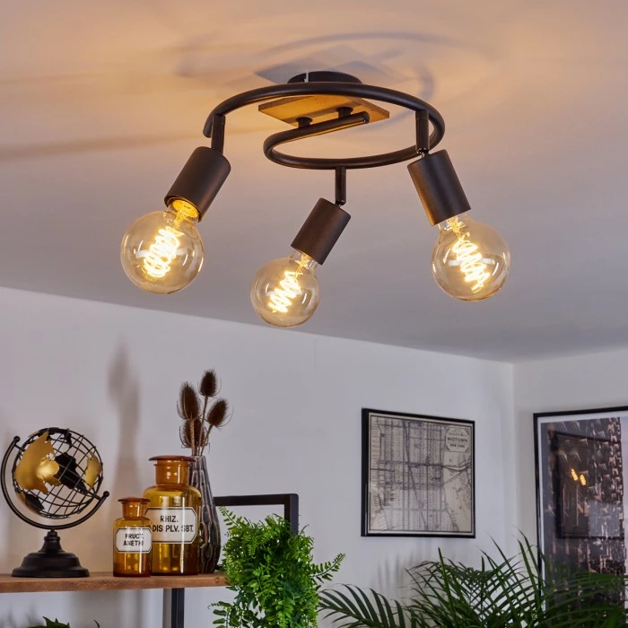 Hofstein Maidford Deckenleuchte Schwarz, Holz dunkel, 3-flammig – Bild 7