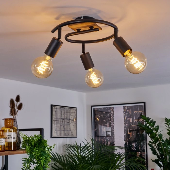 Hofstein Maidford Deckenleuchte Schwarz, Holz dunkel, 3-flammig – Bild 9