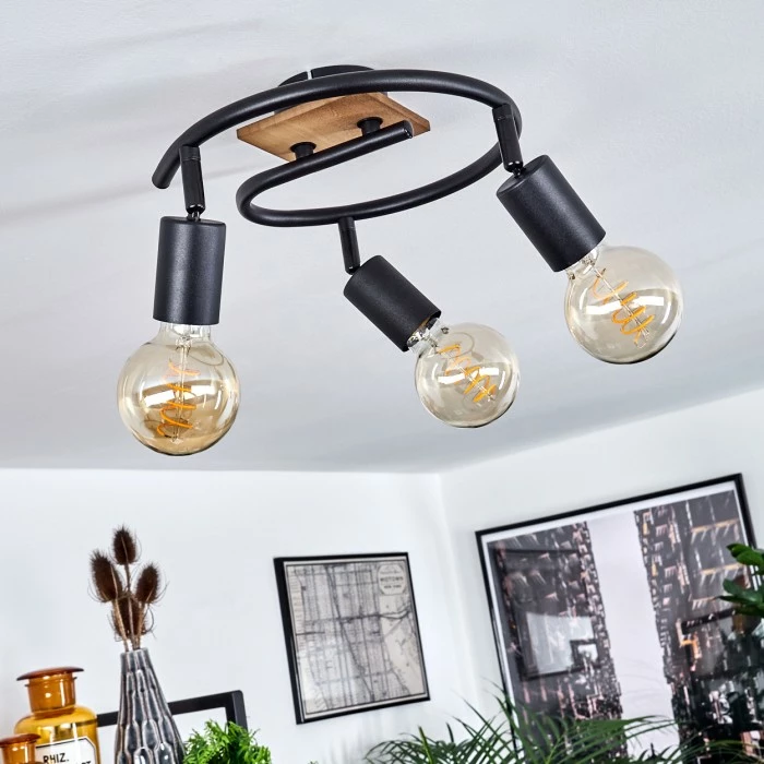 Hofstein Maidford Deckenleuchte Schwarz, Holz dunkel, 3-flammig – Bild 10