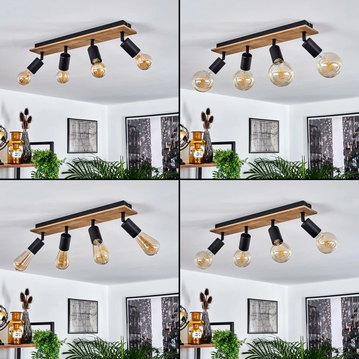 Hofstein Maidford Deckenleuchte Schwarz, Holz dunkel, 4-flammig – Bild 2