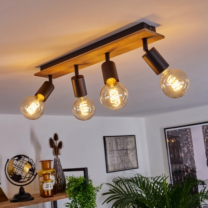 Hofstein Maidford Deckenleuchte Schwarz, Holz dunkel, 4-flammig – Bild 11