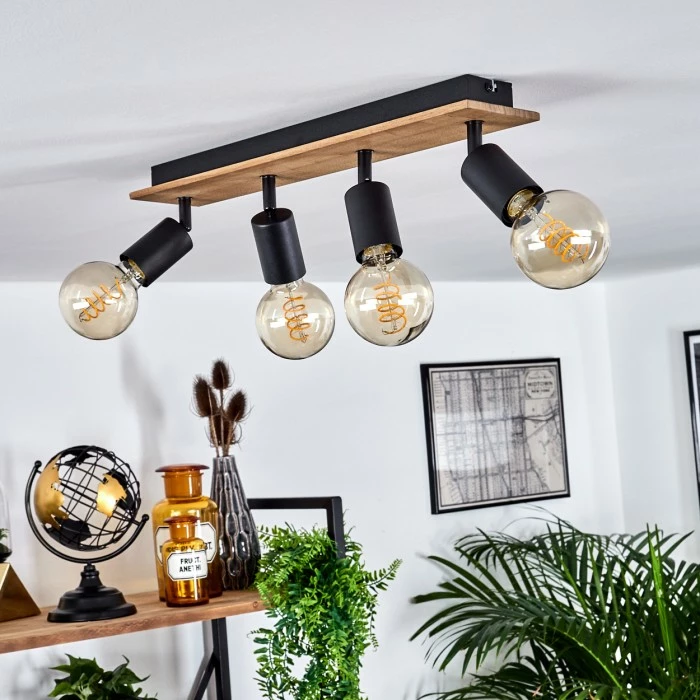 Hofstein Maidford Deckenleuchte Schwarz, Holz dunkel, 4-flammig – Bild 12