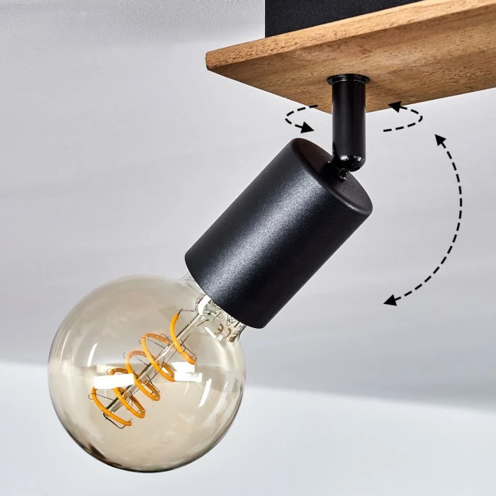 Hofstein Maidford Deckenleuchte Schwarz, Holz dunkel, 4-flammig – Bild 6