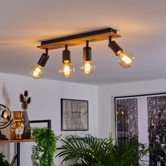 Hofstein Maidford Deckenleuchte Schwarz, Holz dunkel, 4-flammig – Bild 7