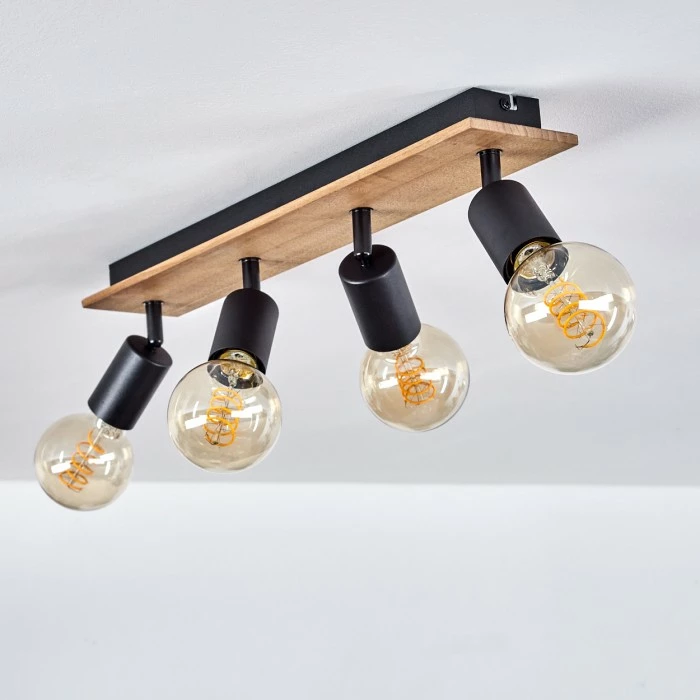 Hofstein Maidford Deckenleuchte Schwarz, Holz dunkel, 4-flammig – Bild 8