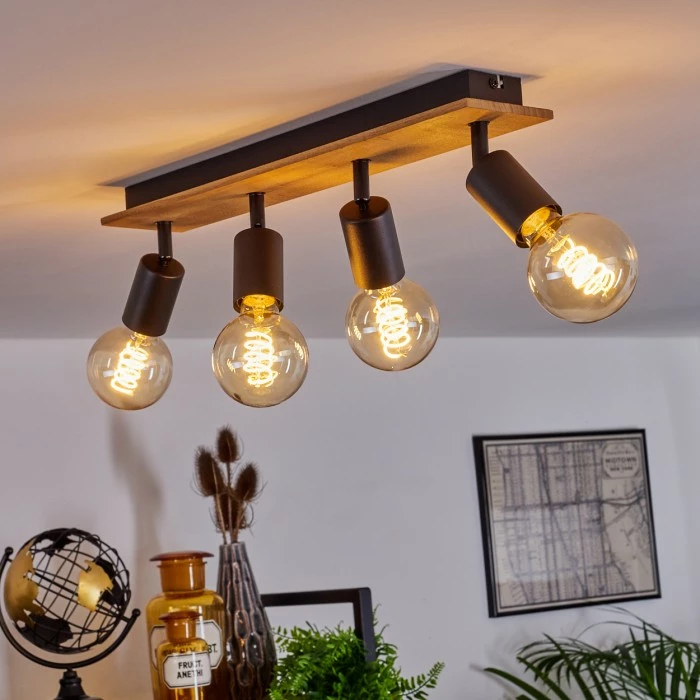 Hofstein Maidford Deckenleuchte Schwarz, Holz dunkel, 4-flammig – Bild 9