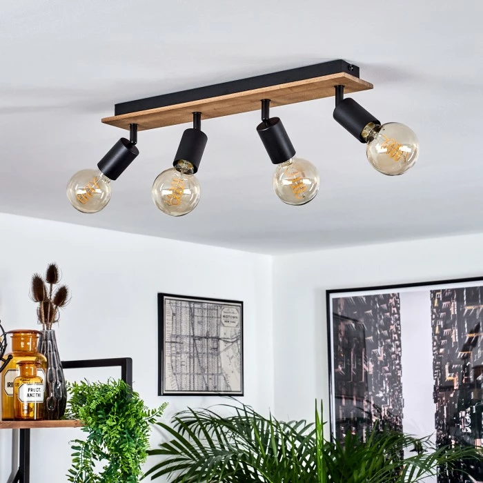 Hofstein Maidford Deckenleuchte Schwarz, Holz dunkel, 4-flammig – Bild 10