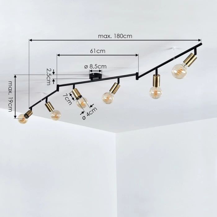 Hofstein Maidford Deckenleuchte Schwarz, 6-flammig – Bild 4