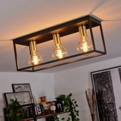 Hofstein Malao Deckenleuchte Messing, Schwarz, 3-flammig